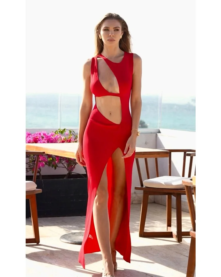 2024ss red sexy wispy dress