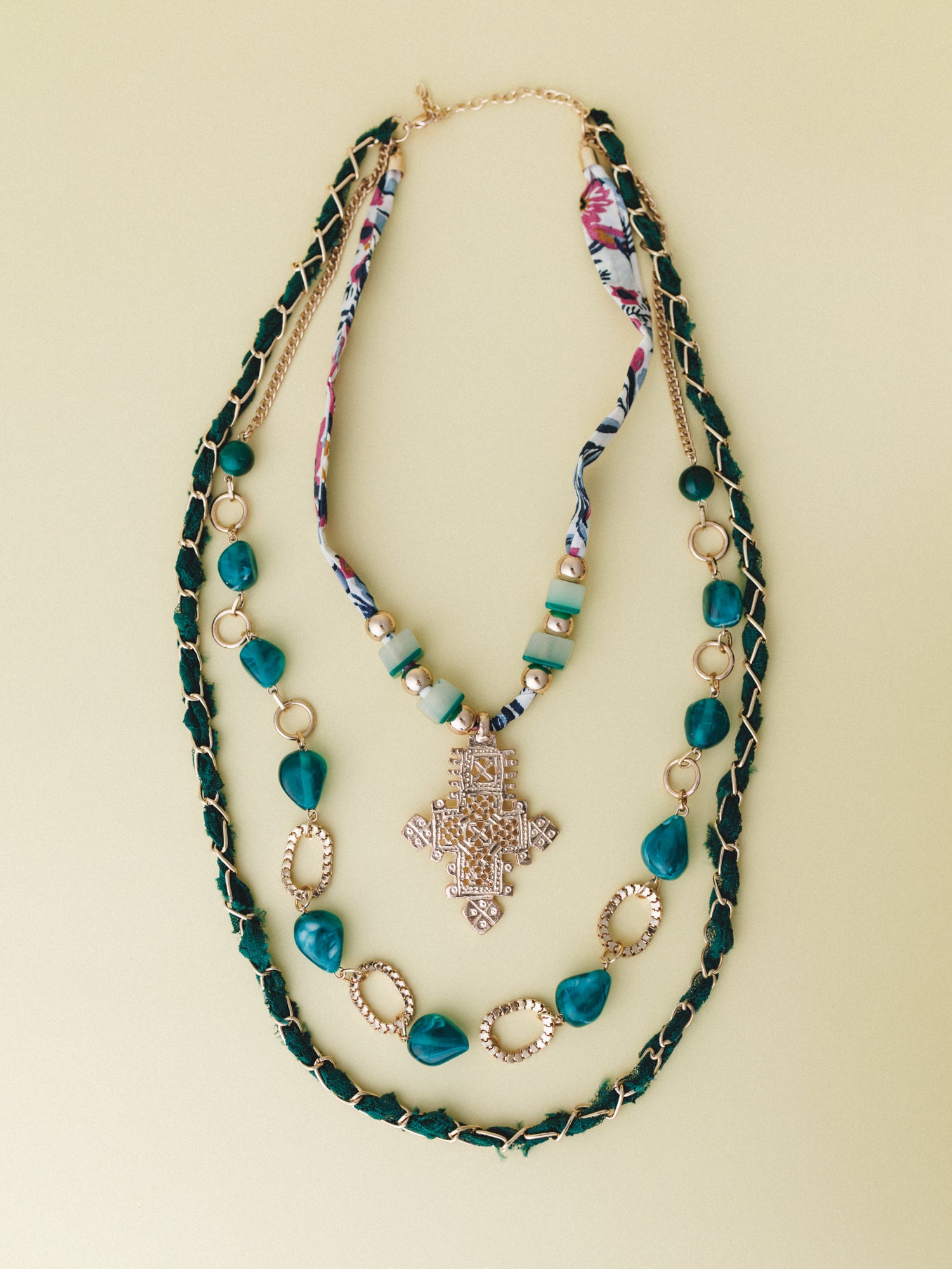 Layered Boho Necklace - Green