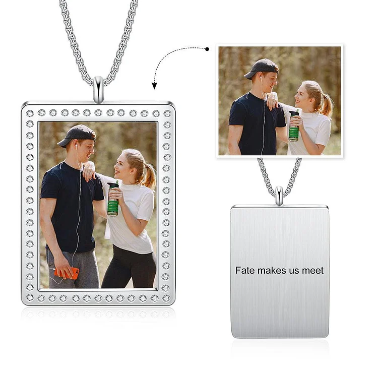 Personalized Photo Necklace Square Pendant With Engraving Gifts