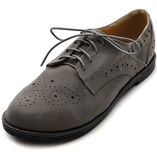 Dark Grey Vintage Shoes Women's Oxfords Lace-up Comfortable Flat |FSJ Shoes