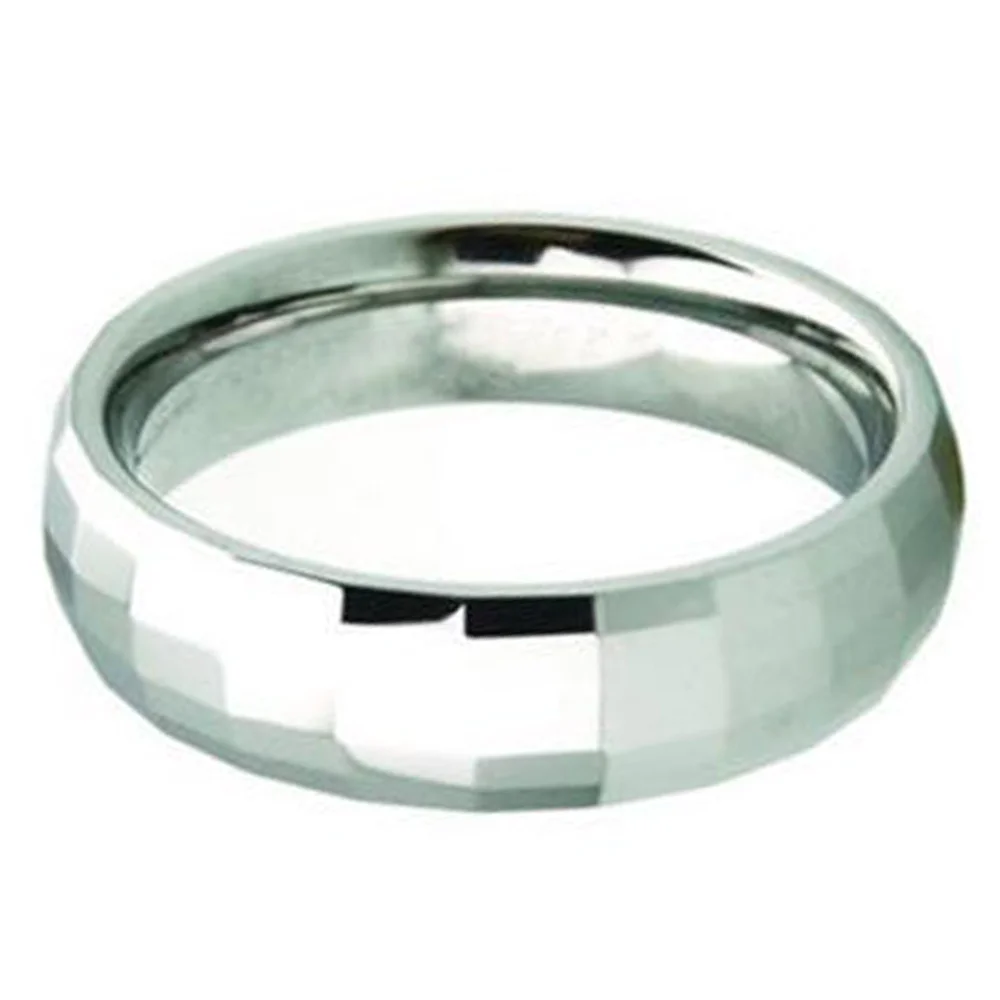 6MM Silver Multi-faceted Tungsten Engagement Wedding Bands