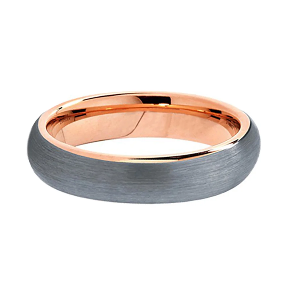 5MM Domed Couple Tungsten Ring Classic Brushed Matte Surface Polished Finished Rose Gold Innerface