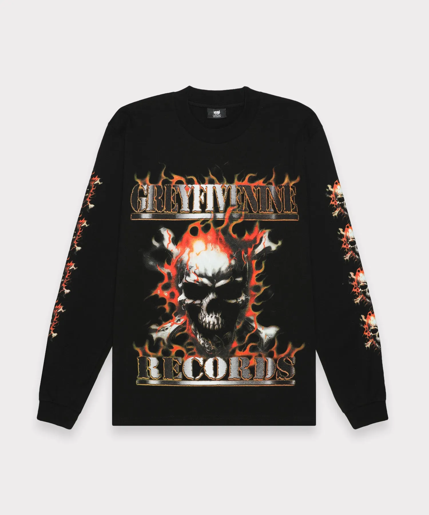 Flame Skull Long Sleeve T-Shirt – Oversized Streetwear Graphic Tee