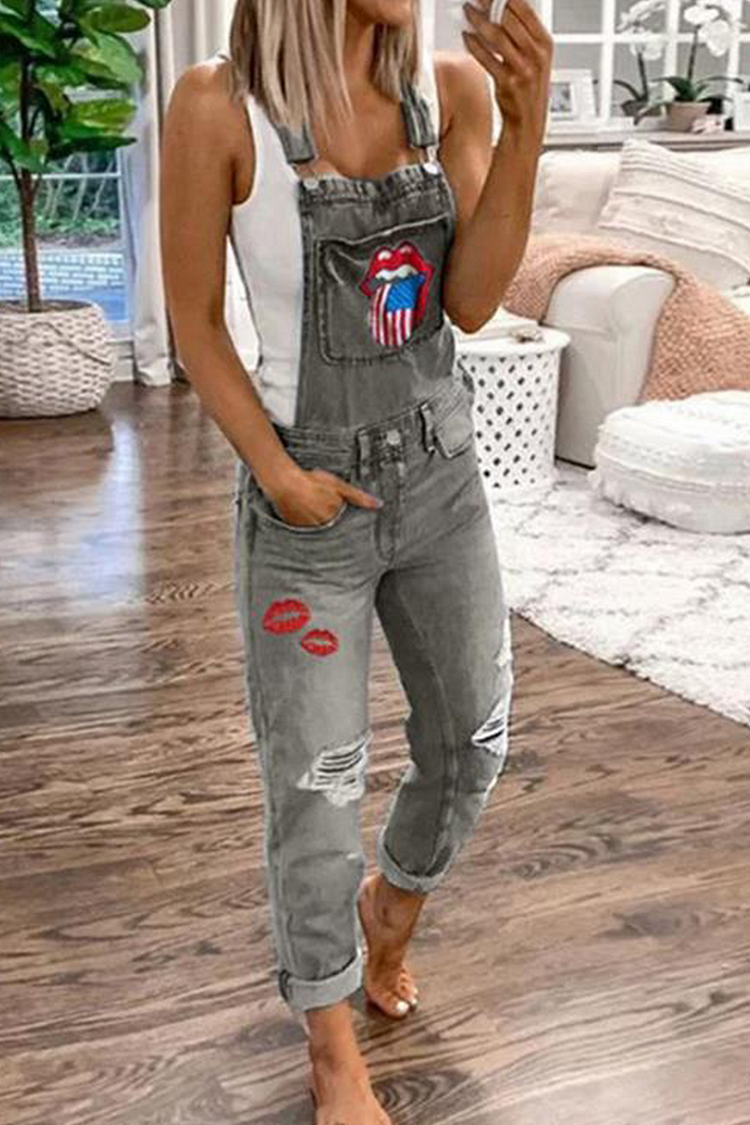 Casual Lips Printed Square Collar Harlan Jumpsuits - Life is Beautiful for You - SheChoic