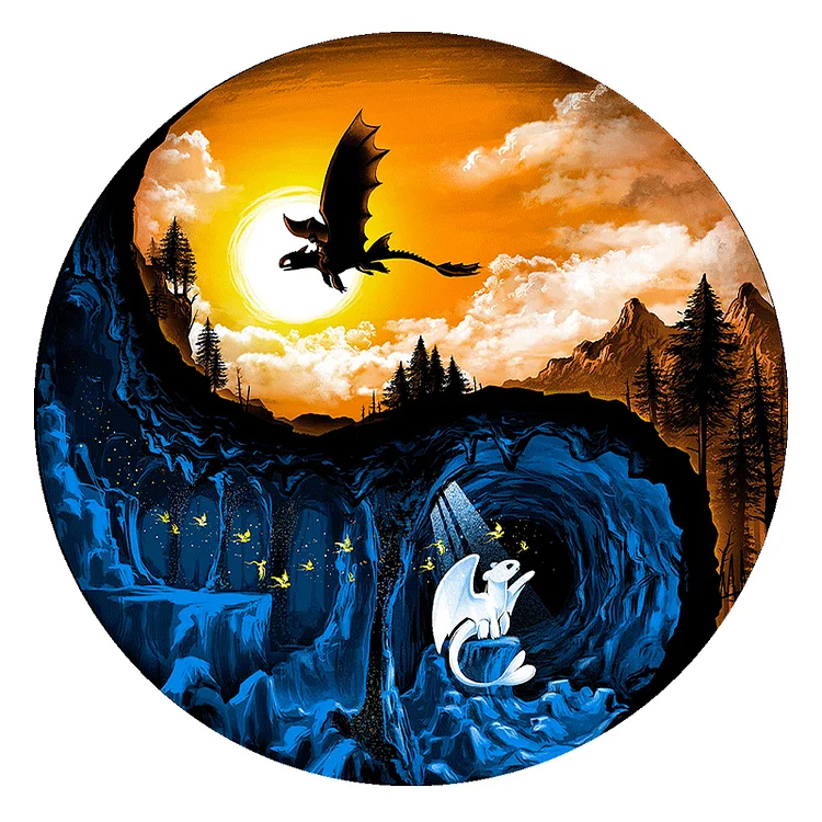 Yin Yang Toothless and Light Fury Wooden Jigsaw Puzzle