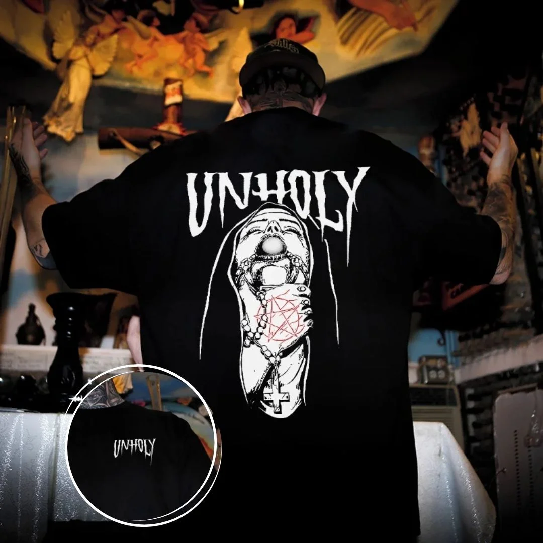 UNHOLY Nun Grab by the throat Graphic Black Print T-shirt