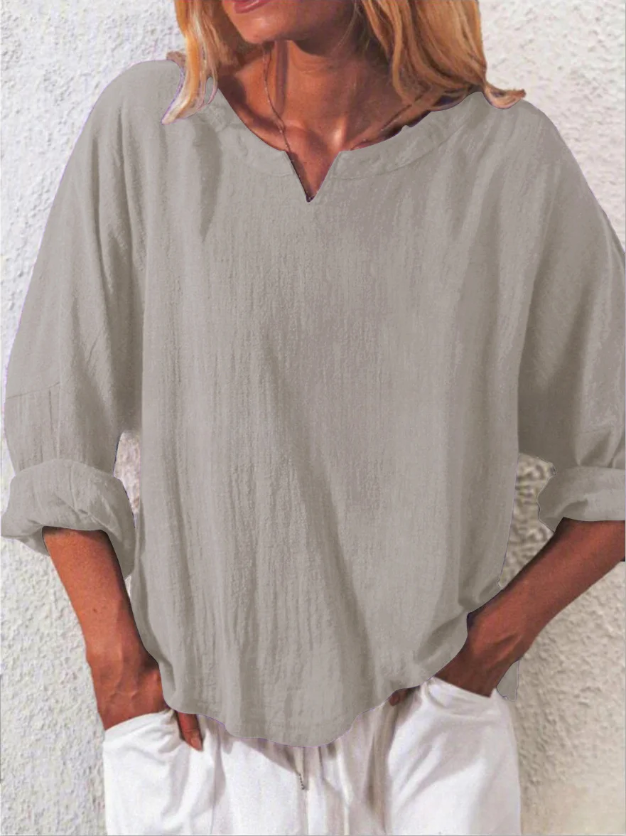 Women's Loose Long sleeved V-neck Shirt