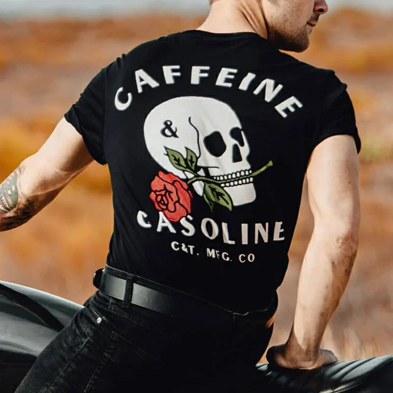 Caffeine & Gasoline rose skull print t-shirt -  