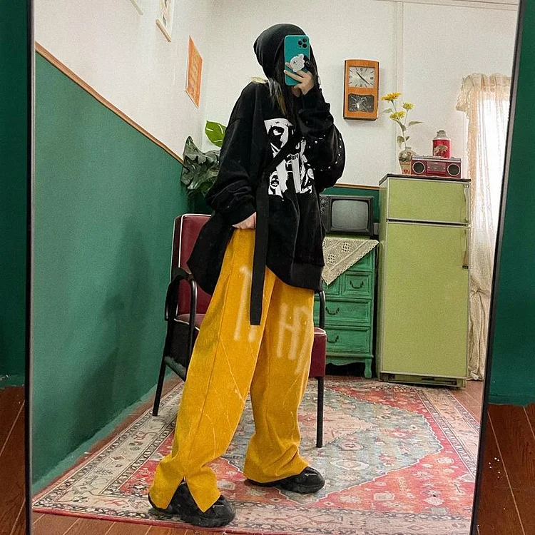 Korean Fashion Splash Ink Corduroy Pants TK014