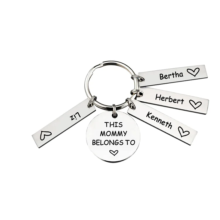 4 Names - Personalized Name Keychain Stainless Steel Keychain Special Gift for Mommy/Mummy/Dad