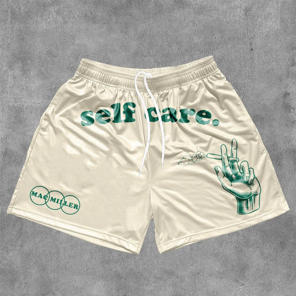 Mac Miller Self Care Print Mesh Drawstring Shorts