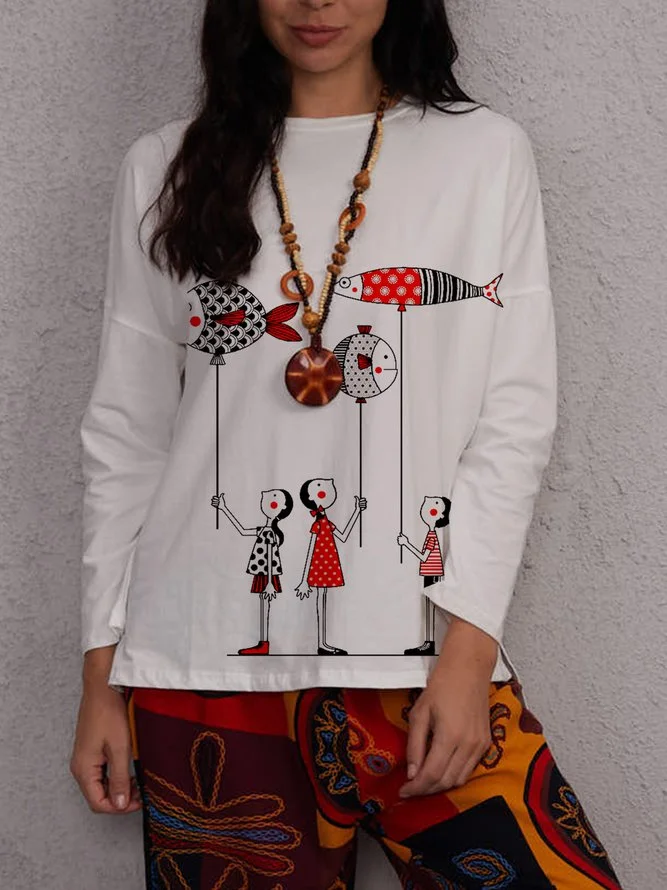 Tc Crew Neck Long Sleeve Printed Shirts & Tops Zaesvini