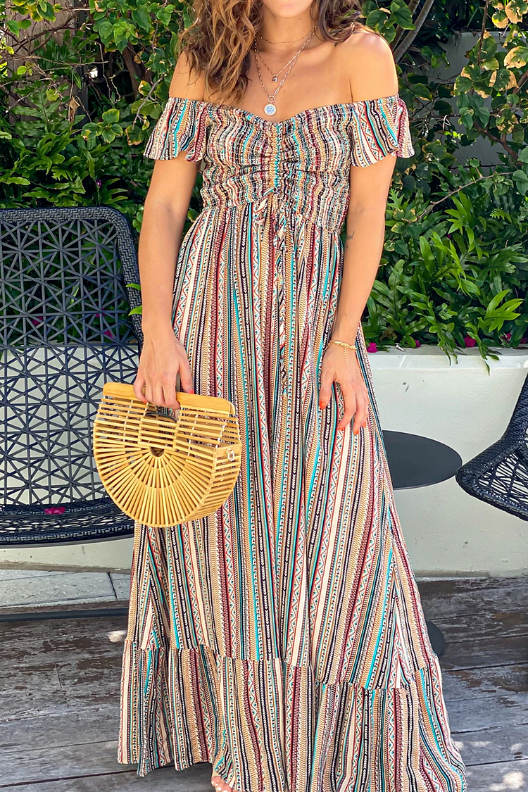 KarliDress Smocked Off Shoulder Maxi Dress(Sale) P12774