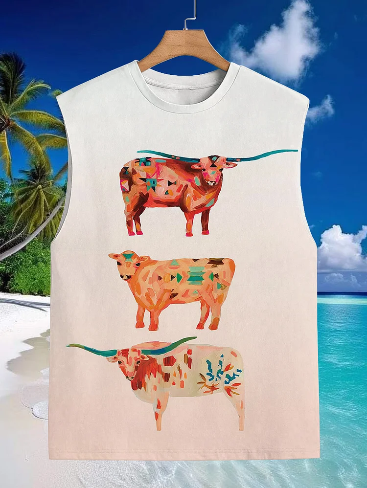 Men's Ox Oil Painting Art Print Tank Top