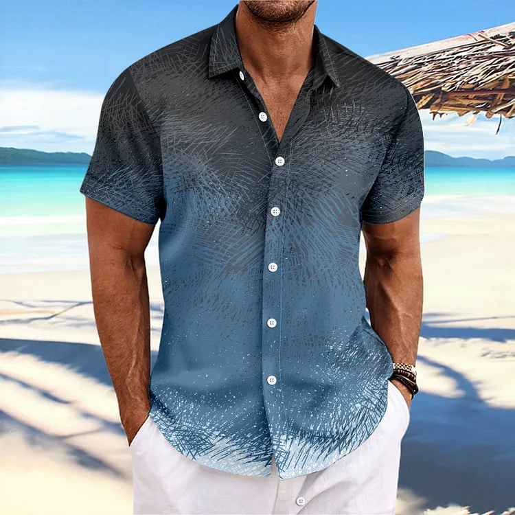 Men's new striped gradient printed lapel fashion short-sleeved shirt socialshop