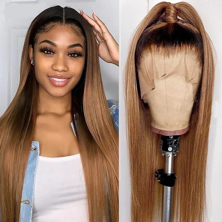200% Density Ombre Brown Straight Lace Front Wig
