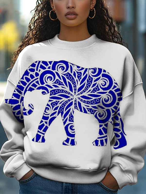 Women's Elephant Ethnic Pattern Print Casual Sweatshirt