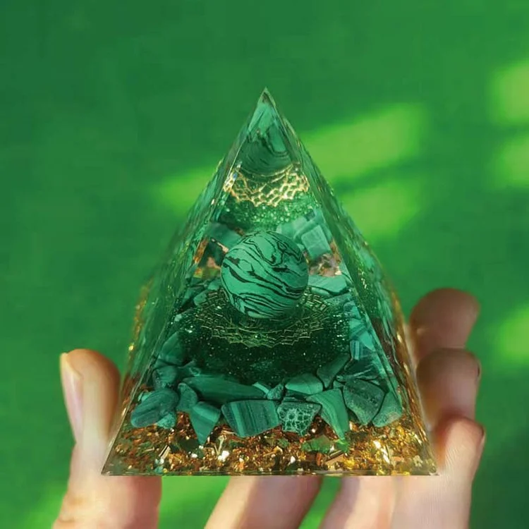 Natural Malachite Protection Orgone Pyramid