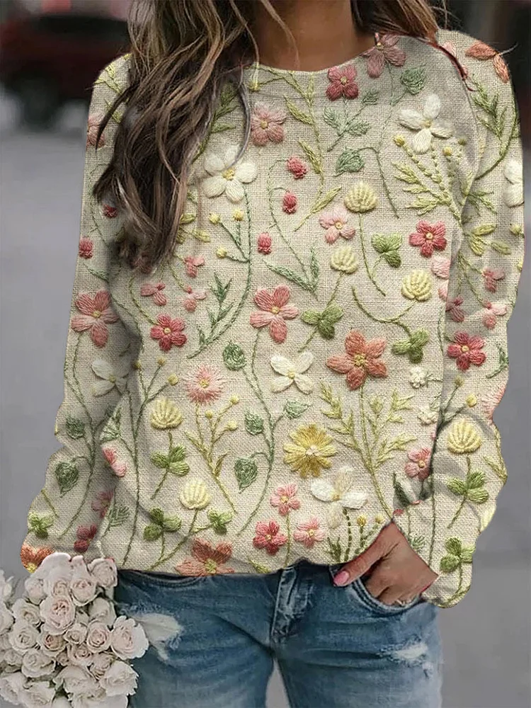 Women's Three-Dimensional Embroidery Flowers Print Sweatshirt