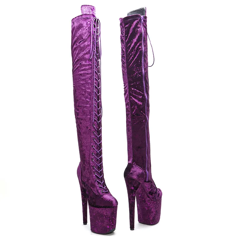 VCshoes 20CM/8inches Pole Dancing Shoes High Heel Platform Boots Nightclub Stiletto Pumps Thigh High Boots 5B