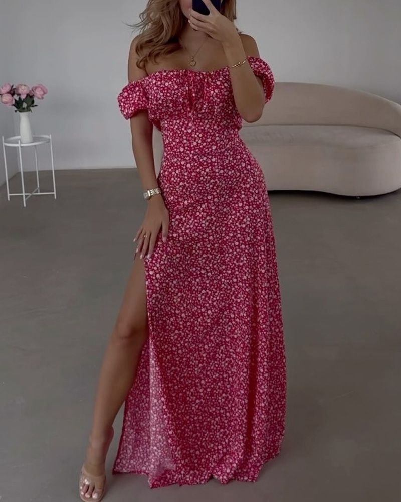 Off-Shoulder Smocked Floral Dress