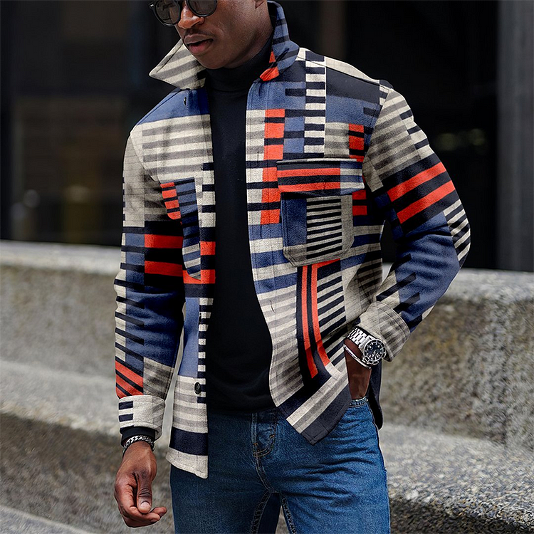 Panelled striped lapel print jacket