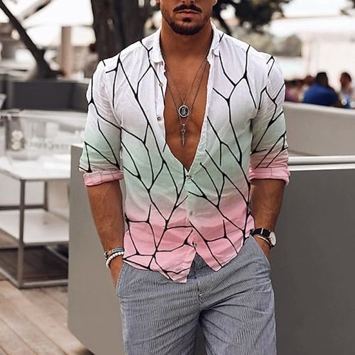 Men's Casual Shirt Lapel Gradient Print Shirt T-Shirt