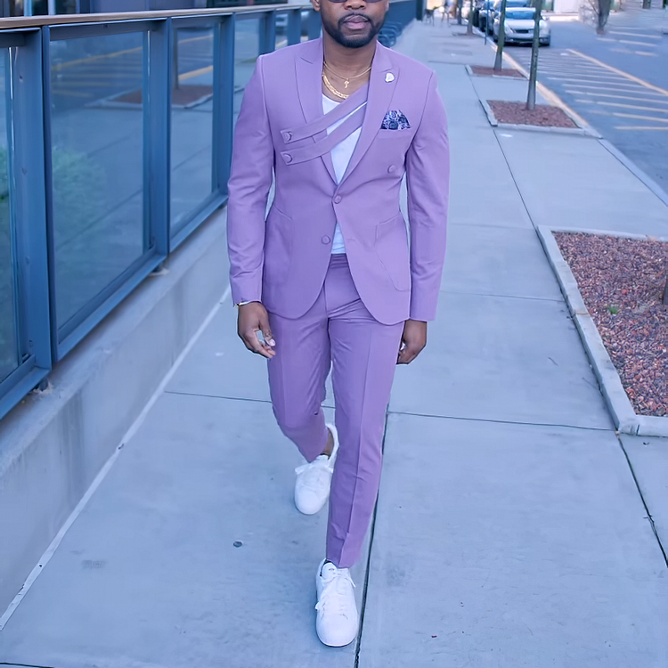 VChics Men's Trendy Taro Purple Blazer And Pants Two Piece Set