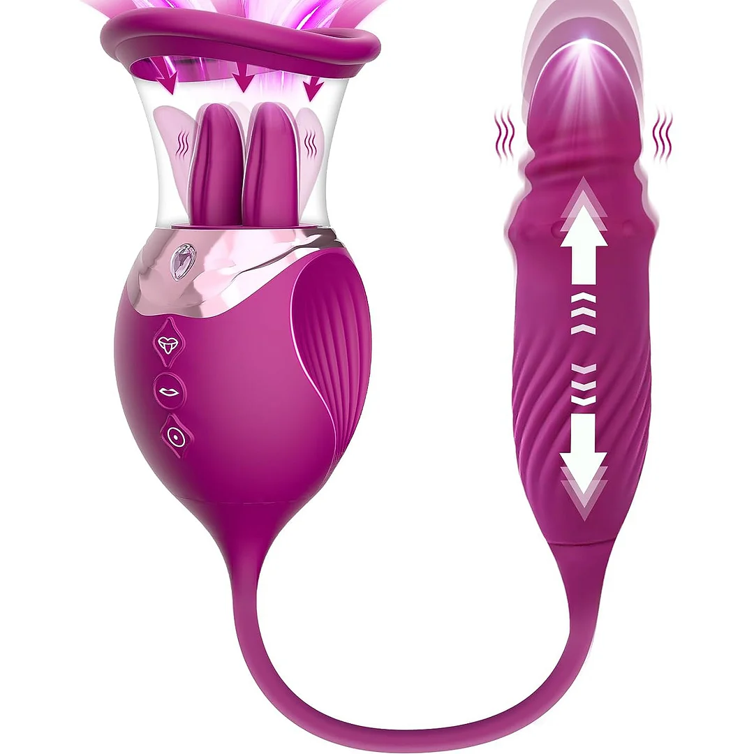 Elsa 2.0 Dual-tongue Licking Clit & Nipple Sucker With Thrusting Vibrator - Rose Toy