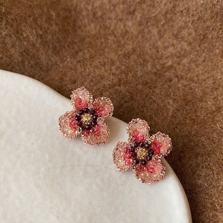 Gradient Color Flower Stud Earrings
