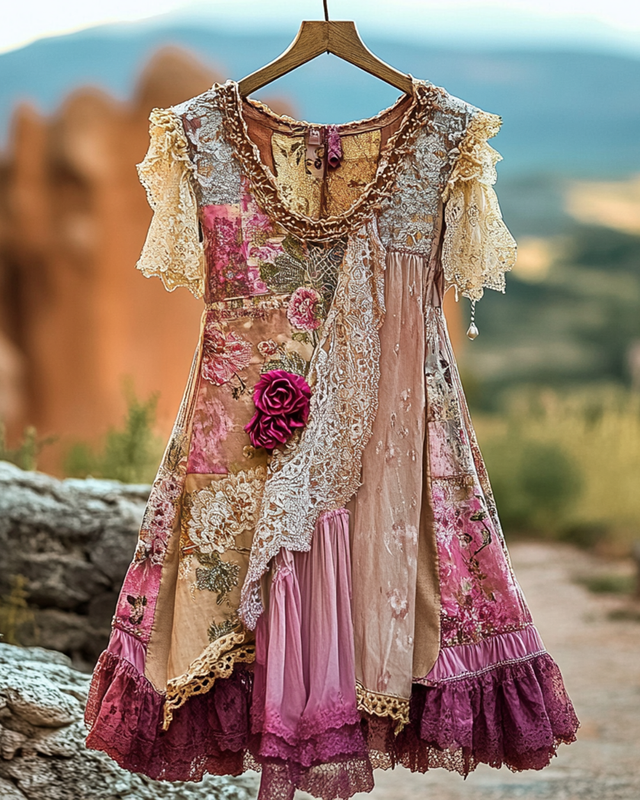 Lace Patchwork Floral Vintage Women Retro Maxi Dress main image 0