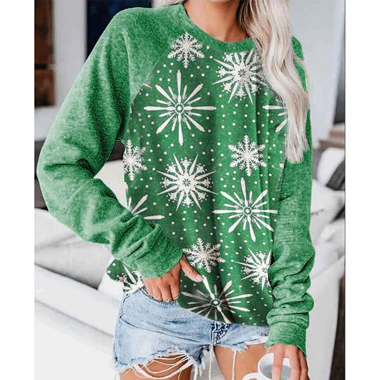 Christmas Print Casual Loose Sweatshirt
