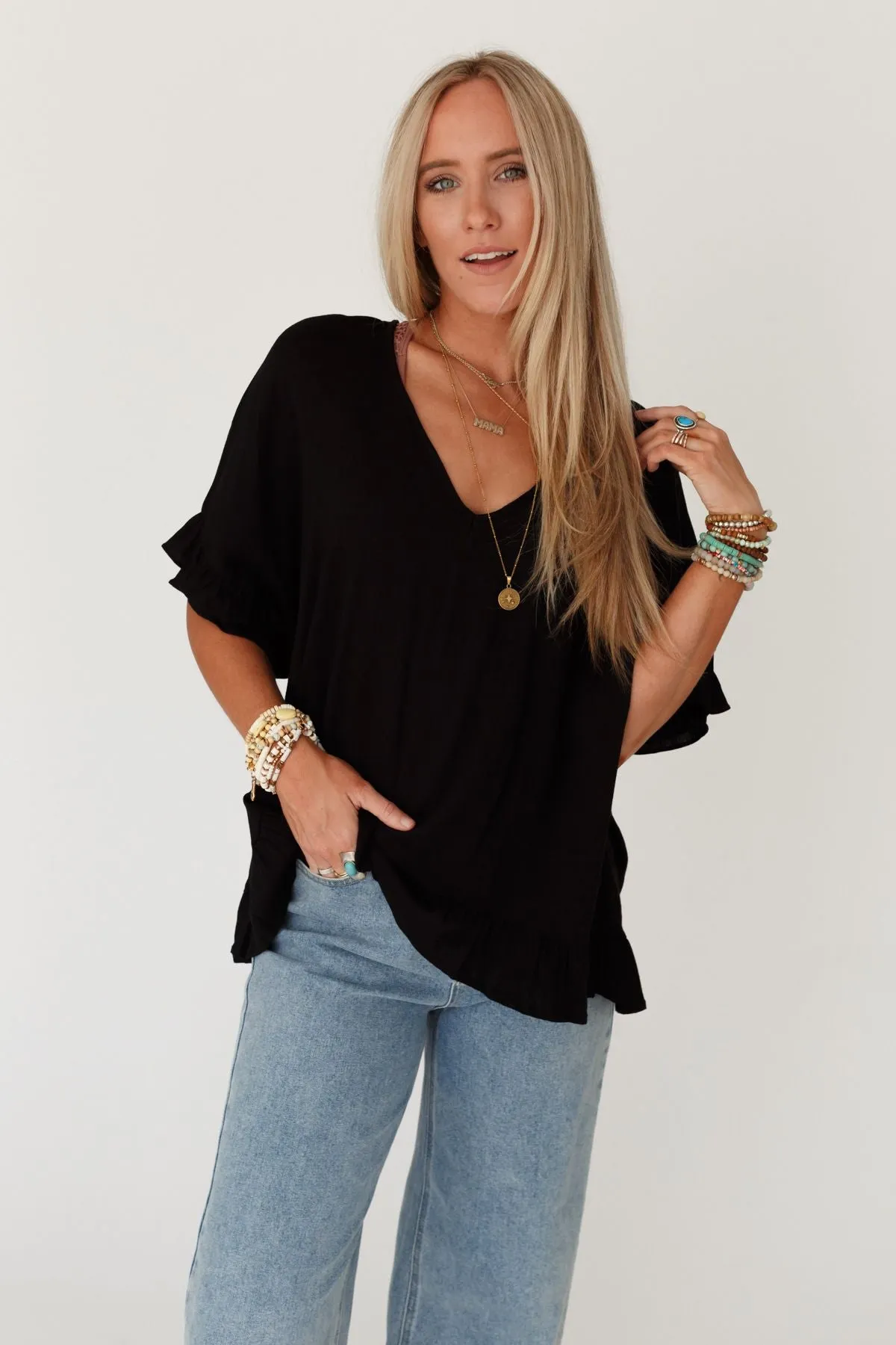 The Nest Let Me Be Ruffled Top - Black