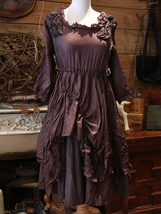 Cotton Linen Vintage Pure Color Dress