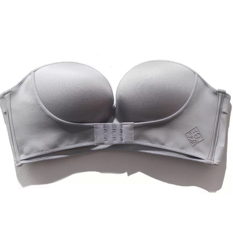 Korea Sexy Strapless Adjustable Buckle No Rims Chest Big Bust Summer Tops  Tube Crop Top Bustier bras for Women Bra lingerie QP8