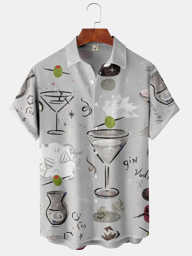Cocktail Chest Pocket Short Sleeve Hawaiian Shirt