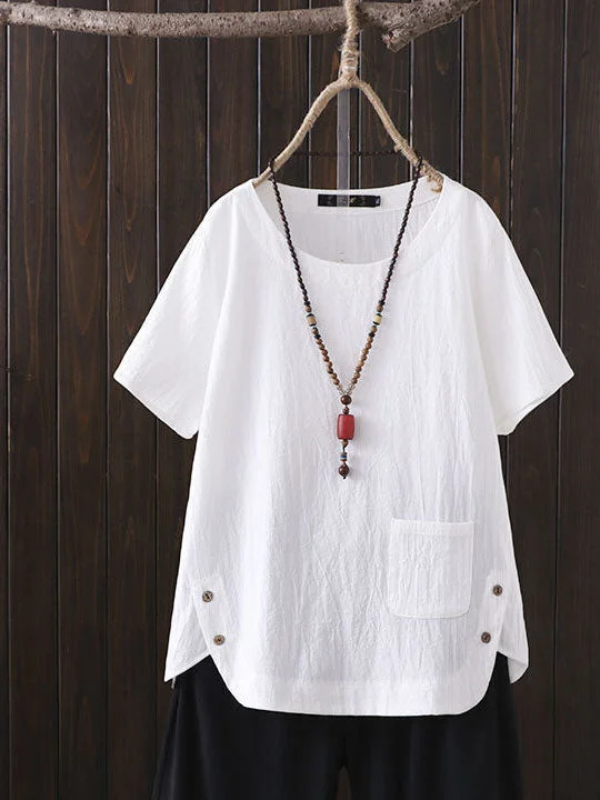 Temperament solid color cotton and linen shirt loose shirt top socialshop