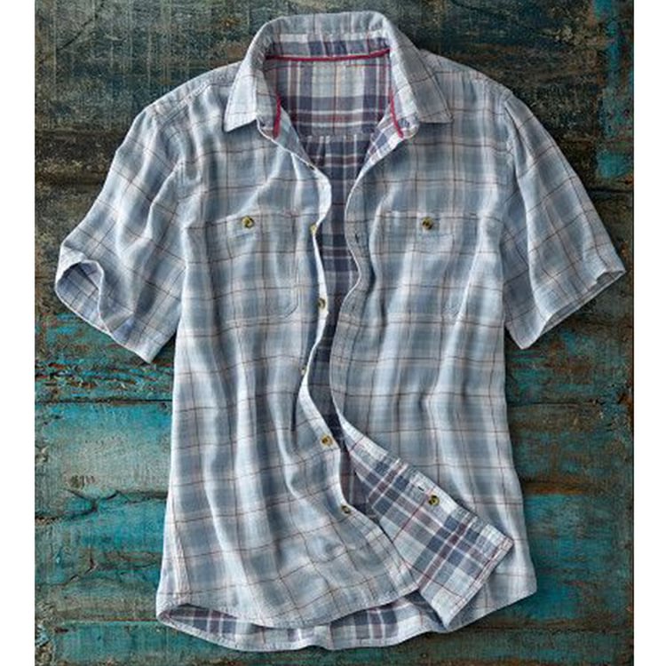 Men's multicolor lattice pattern cotton linen shirt