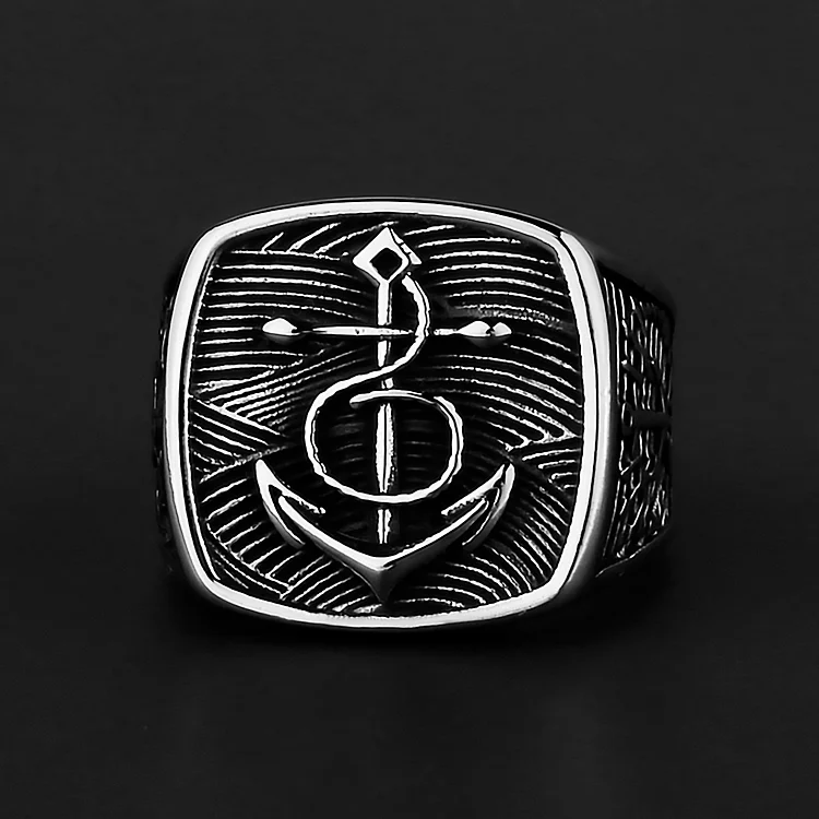 Nautical Anchor Stainless Steel Viking Ring