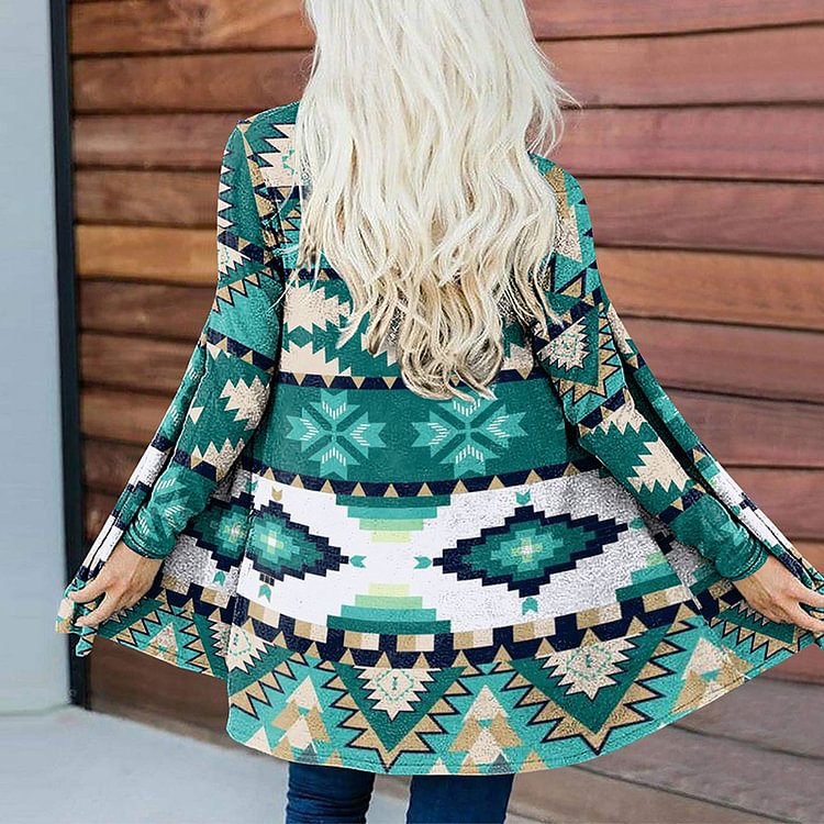 Ethnic Print Loose Long Sleeve Cardigan