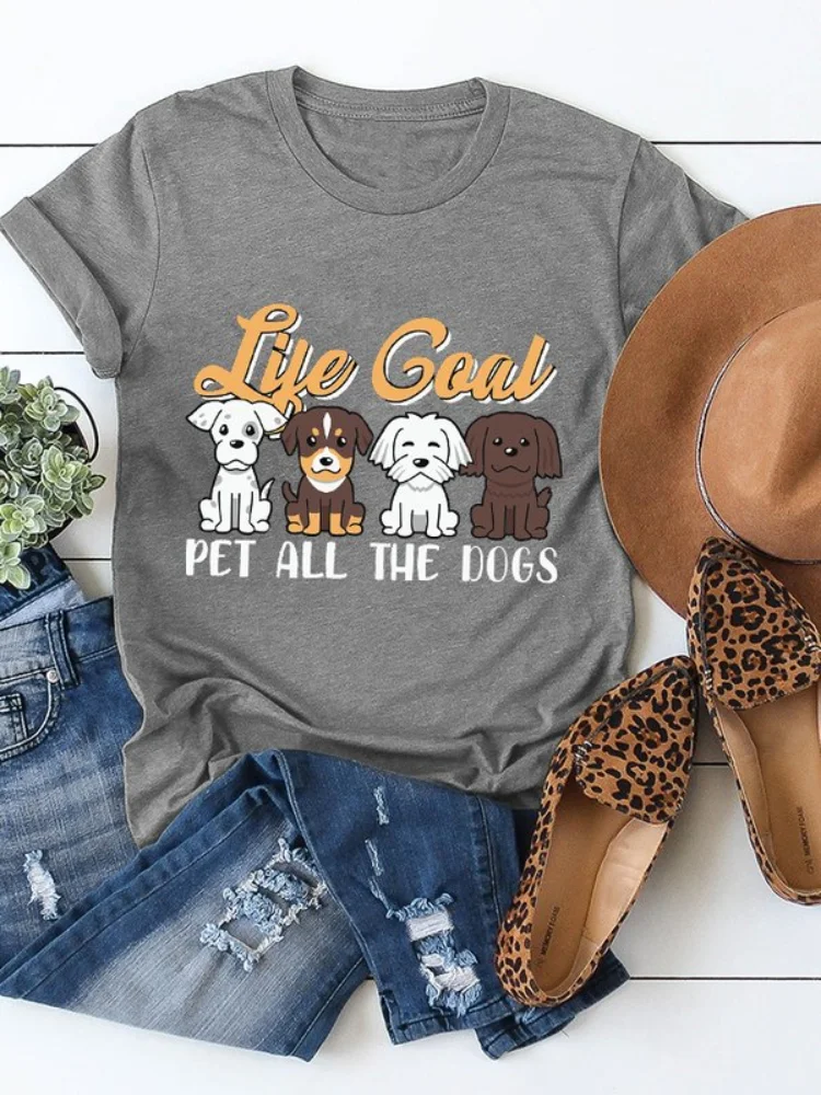 Vefave Women's Pet Puppy And Letters Print Casual T Shirt