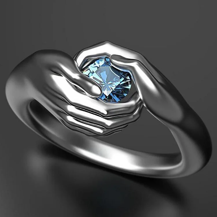 Blue Hands Embracing Women's Ring
