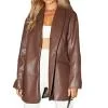 Solid Color Lapel Long Sleeve PU Faux Leather Blazers