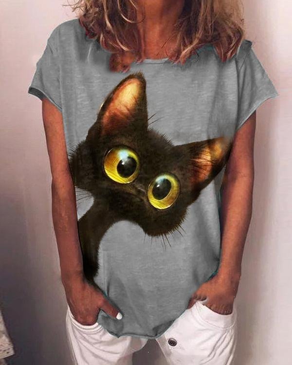Black Cat Print Shirts & Top