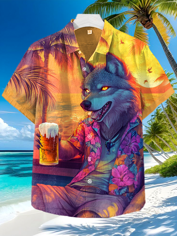 Men's Werewolf On Vacation In Hawaii Print Short Sleeve Shirt