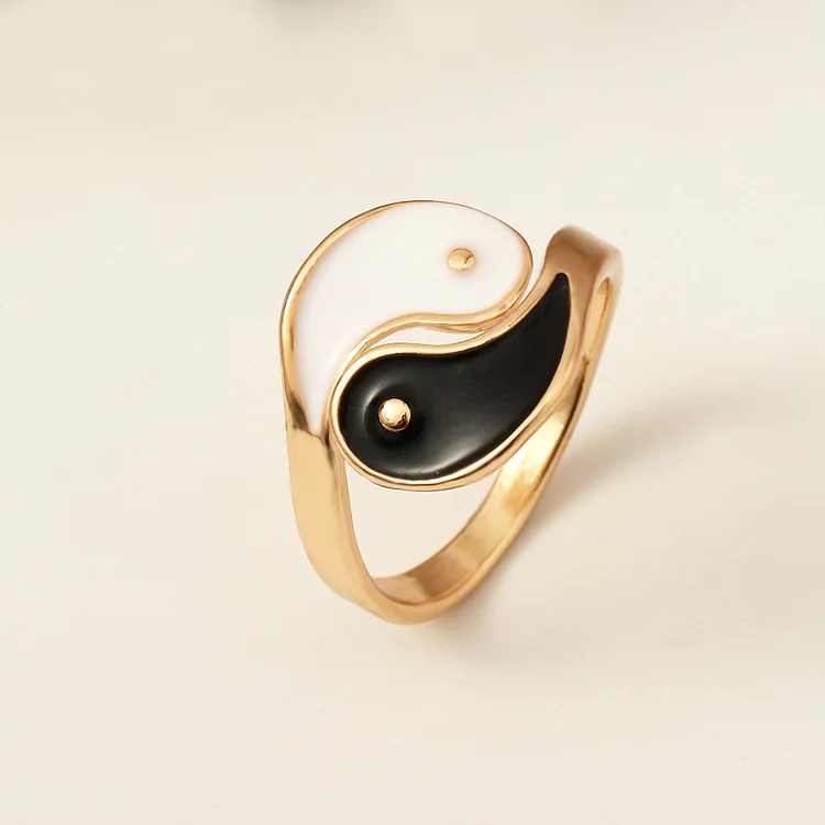 New Chinese Style Taiji Yin and Yang Ring National Fashion Alloy Dripping Oil Gossip Opening Adjustable Ring Women