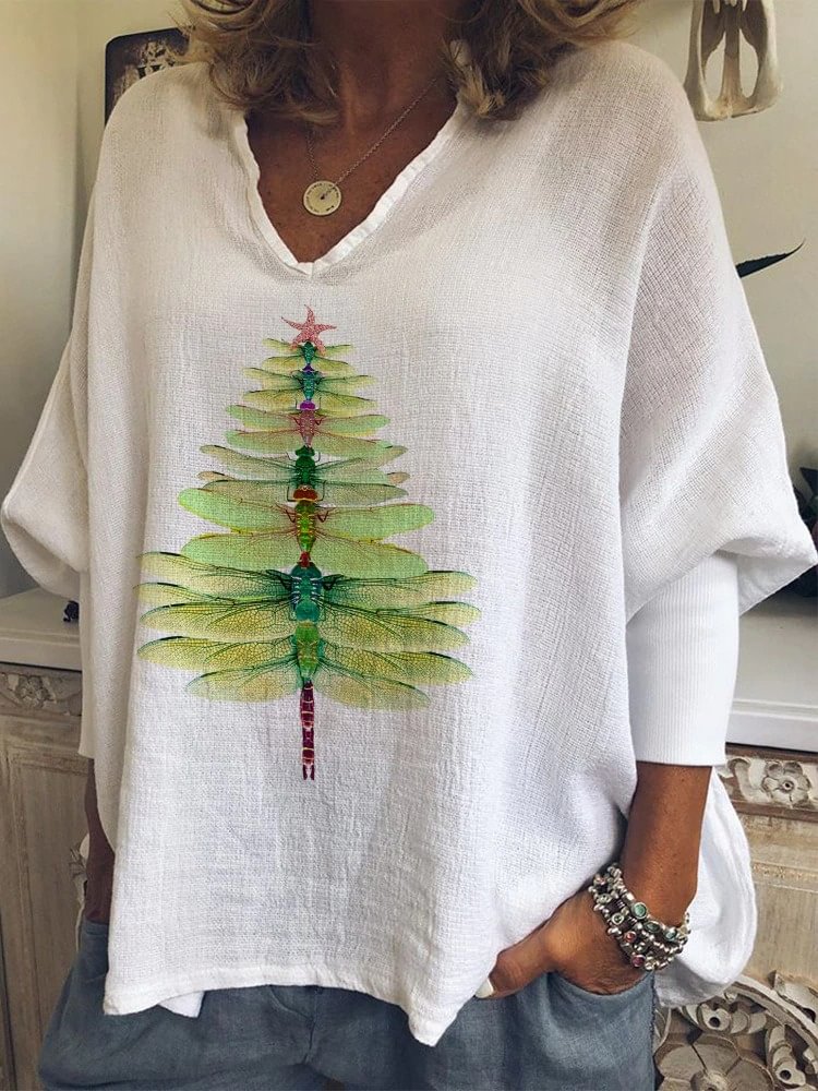 Dragonfly Tree Christmas Print Oversize Tunic