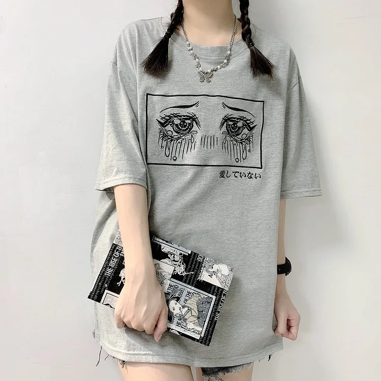 Gray/White Cry Emoji Anime Eyes T-shirt SP16002