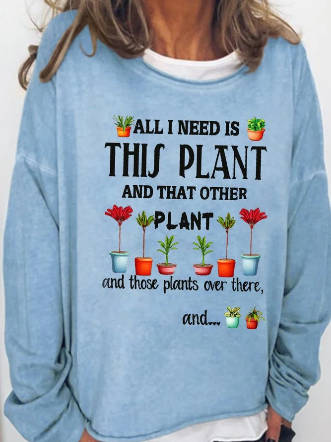 Long Sleeve Crew Neck Women's Funny Plant Lover Letter Sweatshirt