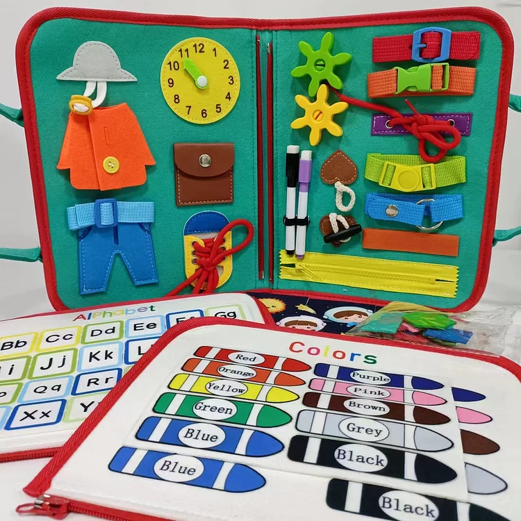 Busy Board for Toddlers, Sensory Activity Board for Preschool Learning, Quiet Book Montessori Educational Toys for Autism with Zipper Removable Multiple Page Travel Toys for Boy and Girl